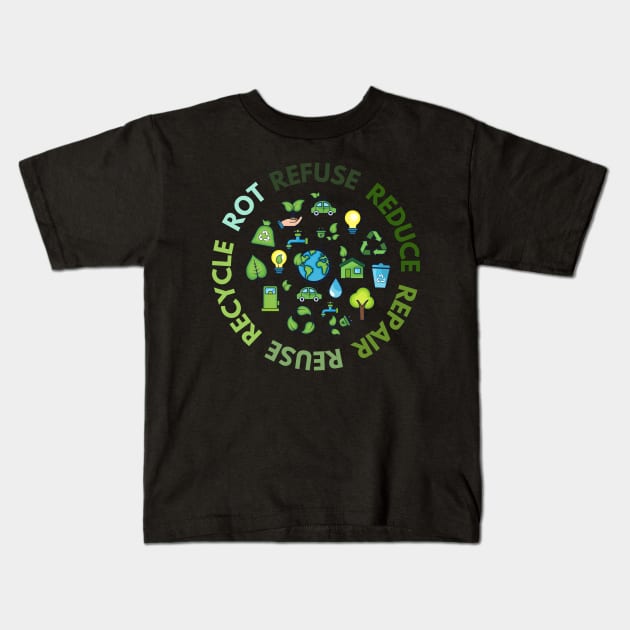 Refuse Reduce Repair Reuse Recycle Rot - Green Eco Kids T-Shirt by e s p y